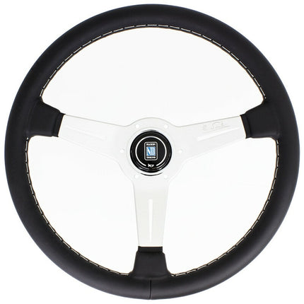 Nardi Classic ND36 Steering Wheel, Black Leather, Satin Spokes, Grey Stitching, 40mm Dish