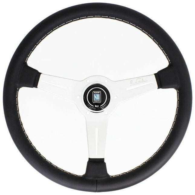 Nardi Classic ND36 Steering Wheel, Black Leather, Satin Spokes, Grey Stitching, 40mm Dish