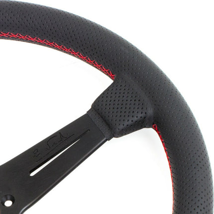 Nardi Classic ND36 Steering Wheel, Black Perforated Leather, Black Spokes, Red Stitching, 40 mm Dish