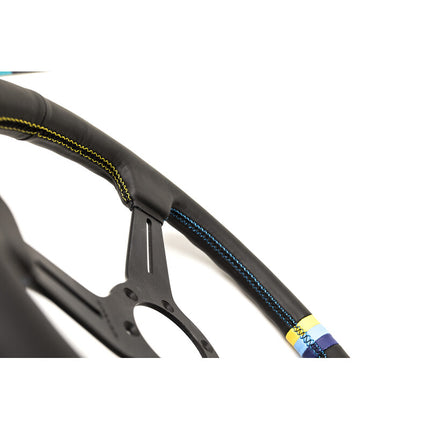 GReddy Sports "Medium Type" Steering Wheel (47 mm Dish), Black Leather, Black Spokes - 340 mm