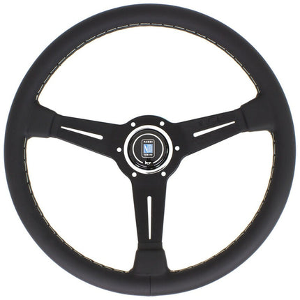 Nardi Classic ND36 Steering Wheel, Black Leather, Black Spokes, Grey Stitching, 40mm Dish