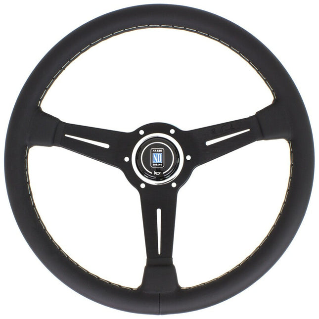 Nardi Classic ND36 Steering Wheel, Black Leather, Black Spokes, Grey Stitching, 40mm Dish