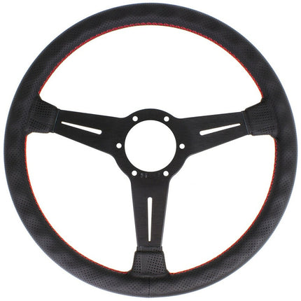 Nardi Classic ND36 Steering Wheel, Black Perforated Leather, Black Spokes, Red Stitching, 40 mm Dish