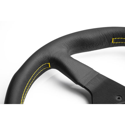 Momo Montecarlo Steering Wheel (40 mm Dish), Black Leather, Yellow Stitching - 35 cm